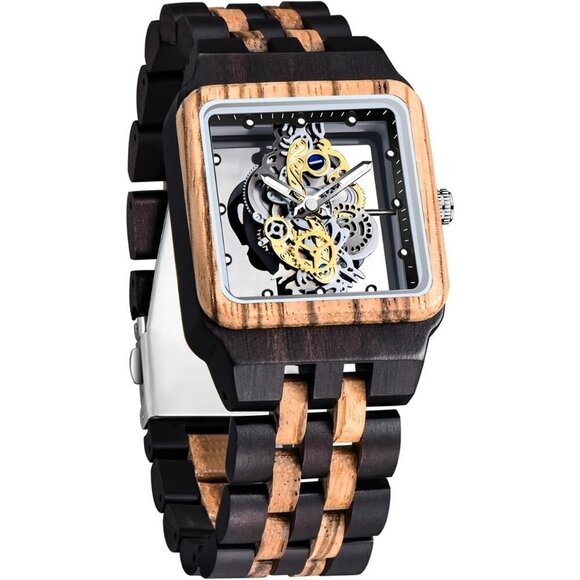 ✨ Dentily Analog Quartz Men Black Wooden Lightweight Bamboo Watches